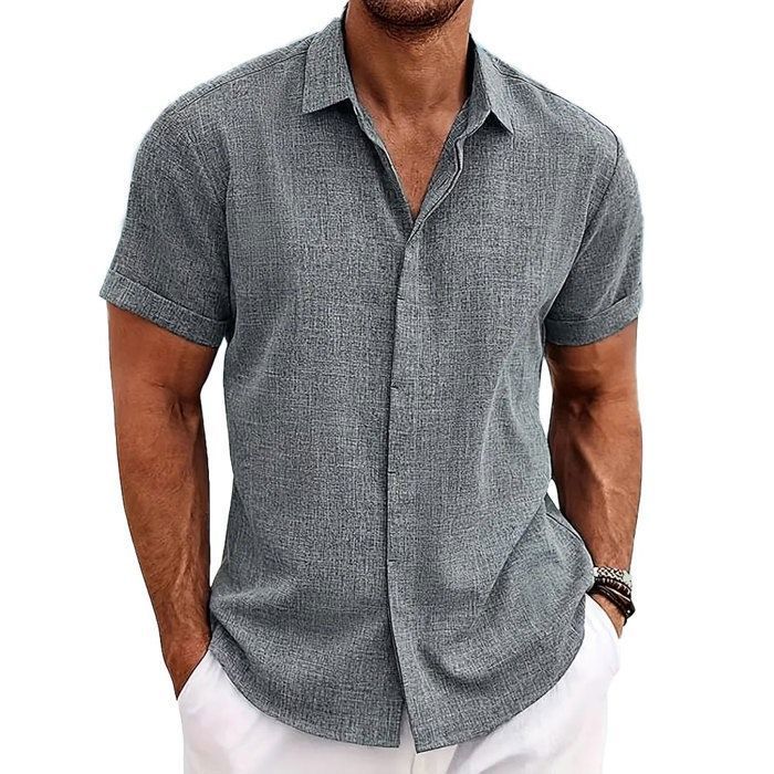 Chemise Lin Homme À Manches Courtes Respirant Chemise Décontractée Regular  Fit Couleur Unie Taille EU Gris