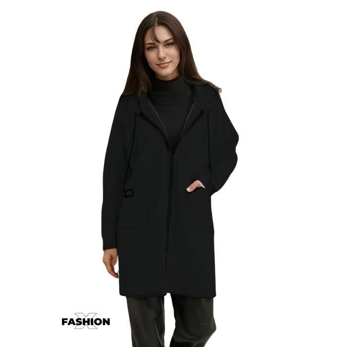 Manteau long femme noir confortable et stylé