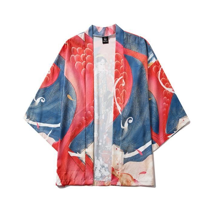 Cardigan Kimono Japonais Imprimé Grue - Cape Légère Ouverte Devant, Pour Hommes Et Femmes, Cosplay Ou Style Décontracté