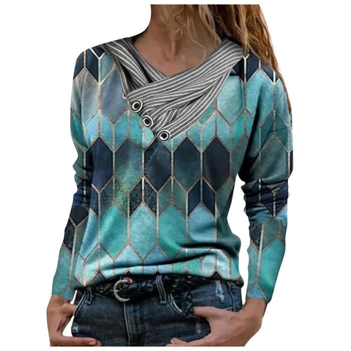 T-shirt manches longues col rond pur coton JAMALA - Vert foncé
