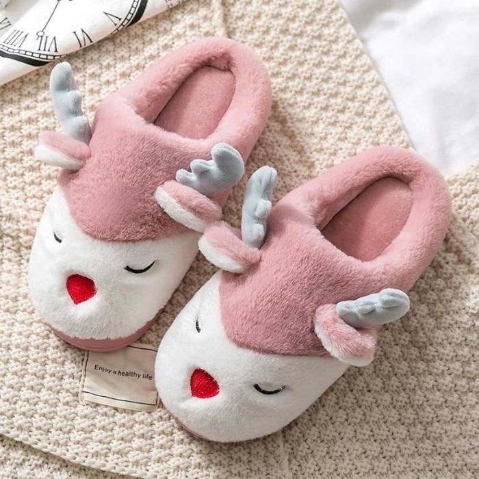 Chaussons Chat Mignons Pour Filles - Pantoufles Coton Antidérapantes Avec Oreilles - Taille 25