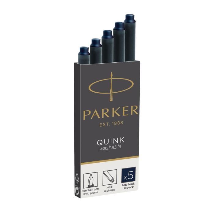 PARKER Quink 5 cartouches longues stylo plume, bleue/noire
