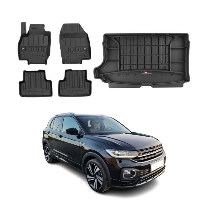 OMAC Tappetini Auto In TPE Per VW T-Cross 2018-2023 - Set 3D Premium Nero, Gomma Impermeabile, Antiscivolo, Alta Protezione Bordi - 2