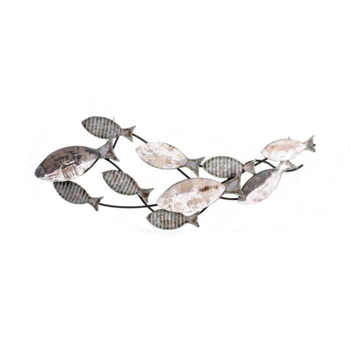 Deco Murale En Metal Et Bois Banc De Poissons Achat Vente Objet Decoration Murale Cdiscount