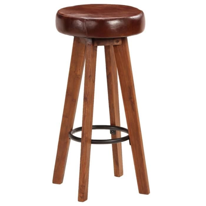 for chaises de bar 2 pcs cuir véritable et bois d'acacia solide - qqmora - drg71836