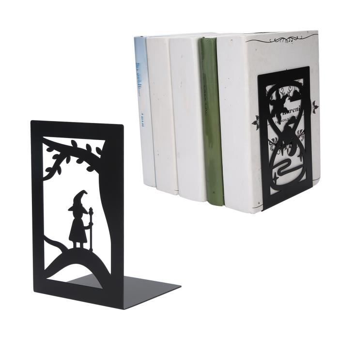 Baroni Home Lot De 2 Serre-Livres En Métal Pour Bibliothèque, Serre Livres Pour Bureau, école, Chambre, Salon, Motif Chats, Couleur Noir, 12x10x17 Cm