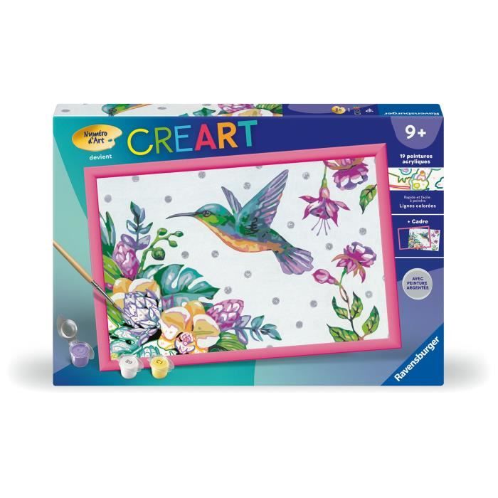 Ravensburger CreArt Kids 31x21 cm Numéro d'art Colibri et Fleurs Exotiques Kit de Peinture par numéros Dès 25851 - vue 2