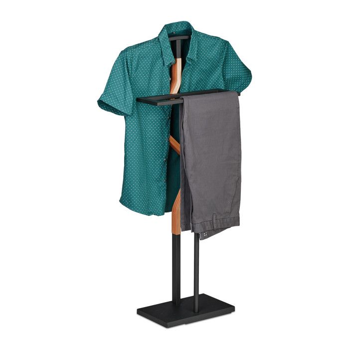 Relaxdays Valet de chambre MDF et acier porte-vêtements HxLxP : 107x47 5x20 cm chemises pantalons noir/nature