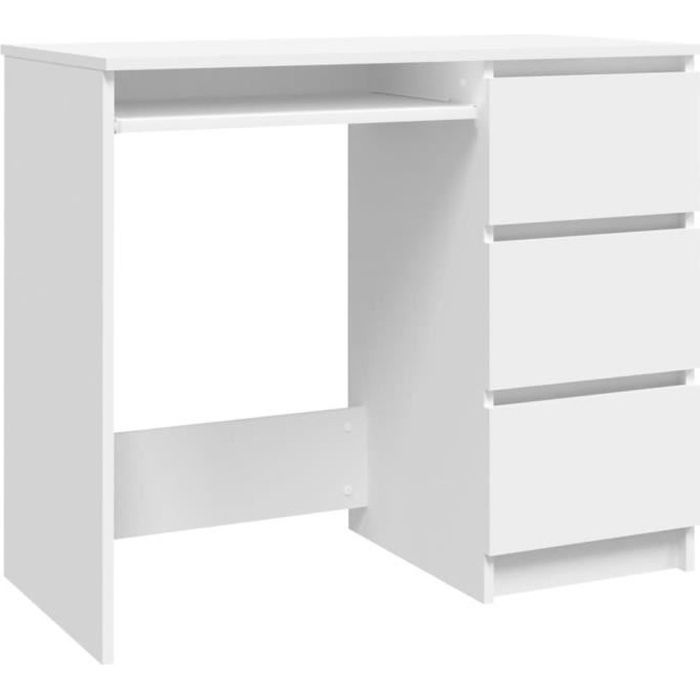 Bureau - SALUTUYA - BD58344 - Blanc - 90x45x76 cm - 3 tiroirs - Aggloméré