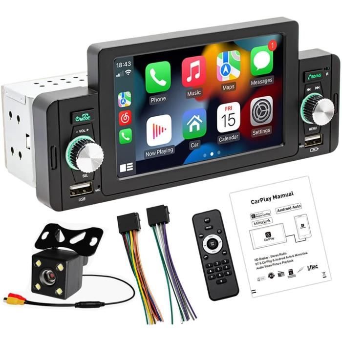 Stéréo De Voiture 1Din Avec Carplayer Android Auto, Support D'Autoradio À Écran Tactile De 5