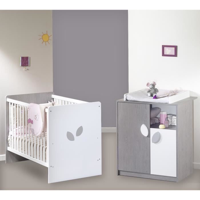 Chambre Sauthon Leaf Frene Gris Et Blanc Lit 60 Cdiscount Puericulture Eveil Bebe