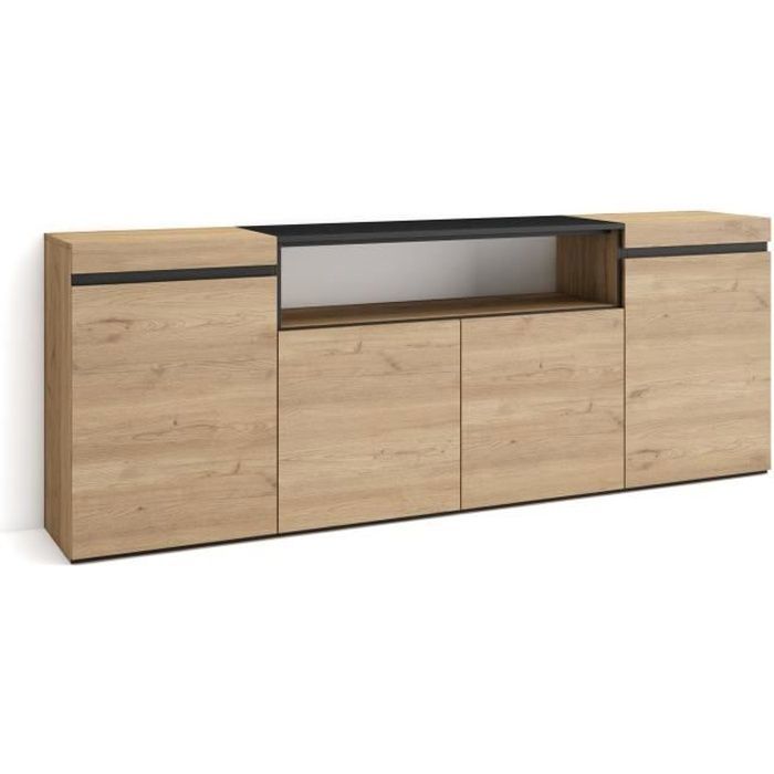 Buffet salon et cuisine Meuble de Rangement Commode 200x35x75cm 4 Portes Chêne et noir RF2280 Buffet salon et cuisine Meuble de Rangement Commode 200x35x75cm 4 Portes Chêne et noir RF2280