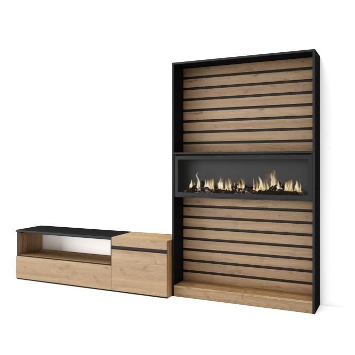 Ensemble Meuble TV 260x186x35 cm Pour les TV jusquà 65 Cheminée électrique Chêne  RF2537