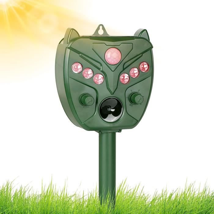 Répulsif Ultrason Solaire Anti-chats, Pigeons, Oiseaux - 5 Modes (ultrason, Alarme, Flash) - Portée 10m - IP66
