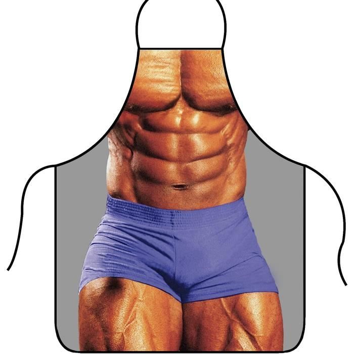 Tablier Cuisine Humoristique Homme - Motif Homme Musclé 3D - 80x60cm - Cadeau Drôle BBQ
