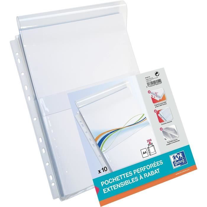 Boîte De 100 Pochettes Perforées A4 Oxford Usage Intensif - PVC 8/100ème Lisse Incolore