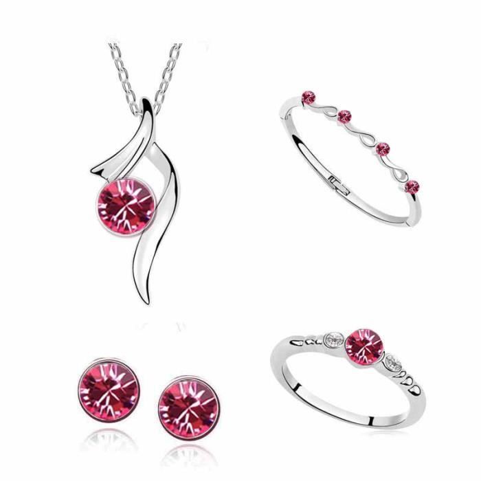 Parure Bijoux Swarovski elements Bracelet + Collier + Bo + Bague ... Parure Bijoux Swarovski elements Bracelet + Collier + Bo + Bague ...
