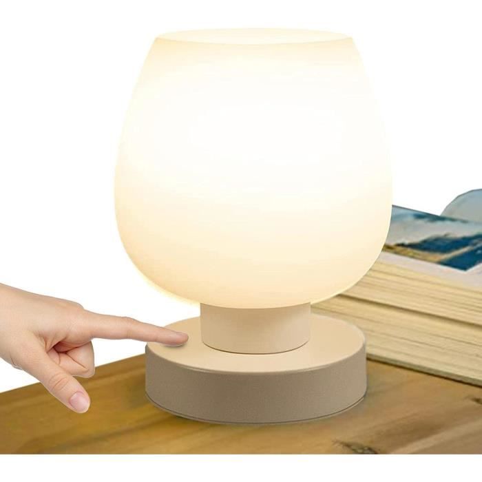 Lampe De Chevet Tactile – 3 Niveaux De Luminosité – Ports USB-C Et USB-A – Abat-jour En Verre Laiteux