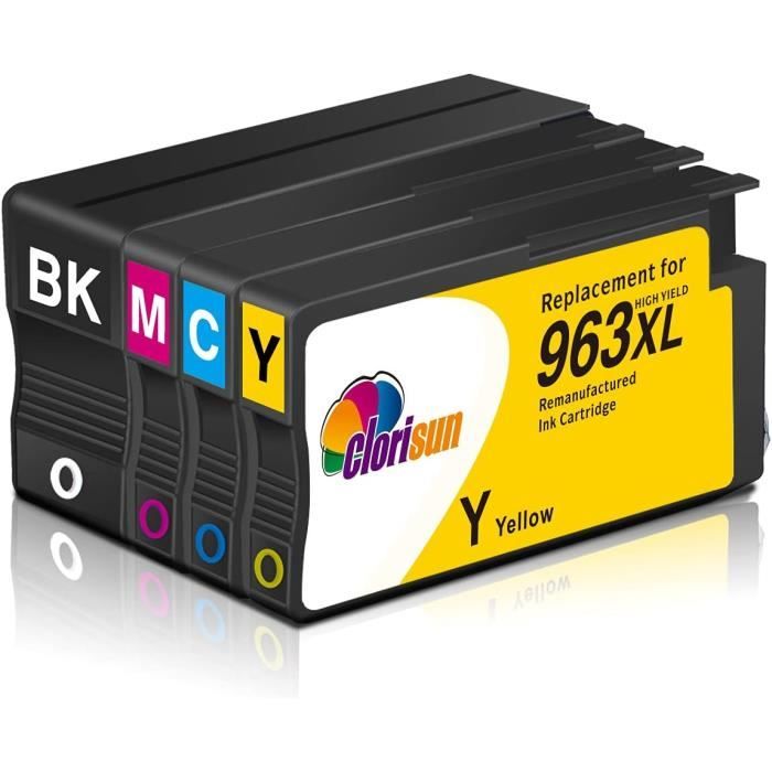 Pack De 4 Cartouches D'encre Sailner 963XL Compatibles HP - Noir, Cyan, Magenta, Jaune - Pour OfficeJet Pro 9010-9025