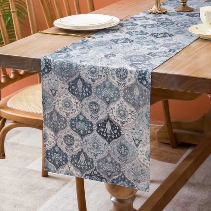 Chemin De Table De Noël En Lin 28 X 270 Cm - Décoration Festive Avec Motifs Rennes Et étoiles