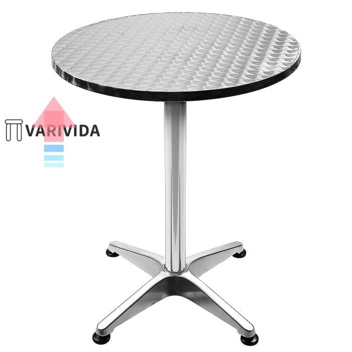 Table de salle à manger - VARIVIDA - Rond - Réglable en hauteur 70-110 cm - Aluminium - Acier inoxydable