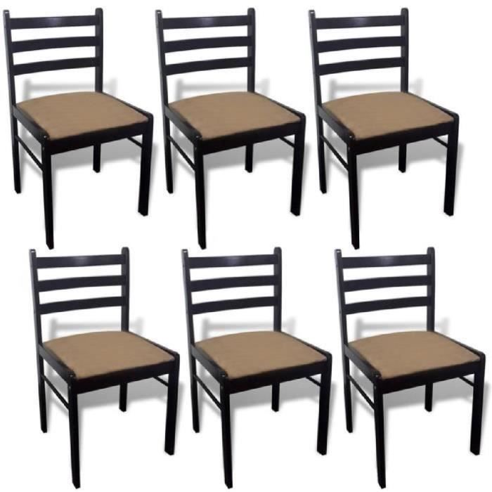 vidaxl chaises de salle à manger 6 pcs marron bois solide et velours
