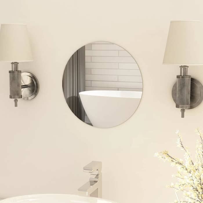 Miroir Mural Rond 45cm FREOSEN - Cadre Bambou Avec Sangle Cuir - Salle De Bain Dressing