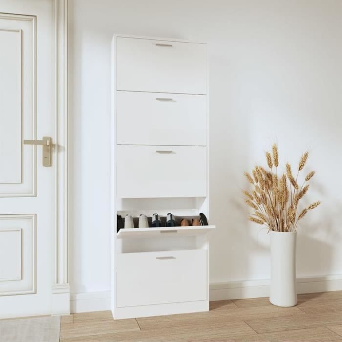 342514 vidaXL Armoire à chaussure Blanc brillant 59x17x169 cm Bois ingénierie