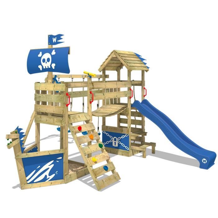 WICKEY Aire de jeux Portique bois GhostFlyer avec balançoire et toboggan  bleu Cabane enfant exterieur avec bac à sable - Cdiscount Jeux - Jouets