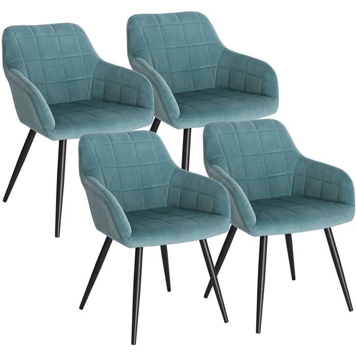 woltu 4x chaise de salle à manger,siège bien rembourré en velours, chaise de cuisine, pieds en métal, vert turc
