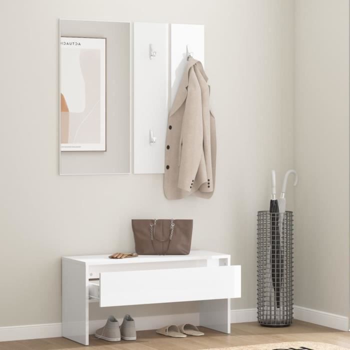 yosoo bancs coffres - ensemble de meubles de couloir blanc brillant bois d'ingénierie - yos7734920189851 - fhe