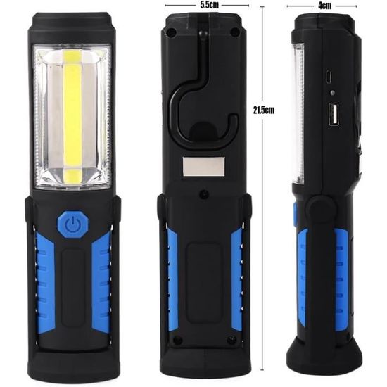 URAQT Mini Lampe de Travail Portable, 2pcs 7 Modes Porte-clés Lampe de Poche, 800LM USB Base Magnétique Étanche Lampes d'inspection Rechargeable avec