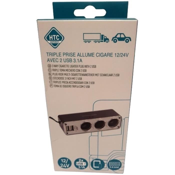 120W Multi Prise Chargeur Allume Cigare USB Rapide, 4 en 1 Chargeur Voiture Allume Cigare Adaptateur 12V/24V Chargeur Voiture 2 Prise & Double USB
