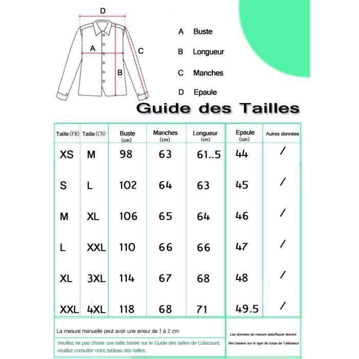 Guide Taille 46 Blouson Homme Tour Taille Pantalon 54 Veste Homme