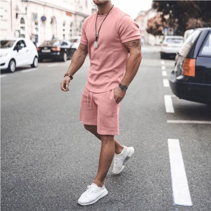 Ensemble Homme été Short + T-shirt à Manches Courtes - Style Décontracté Sportswear, Tissu Respirant, Pour Le Sport Et Les Loisirs