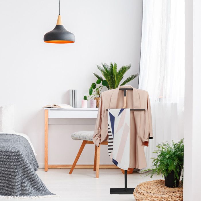 Valet De Chambre Relaxdays MDF Et Acier Blanc - Porte-vêtements HxLxP 107x47,5x20 Cm