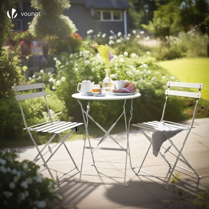 Set De Jardin Bistrot 3 Pièces En Aluminium Moulé - Table + 2 Chaises Pour Terrasse, Balcon, Cour (Blanc Ou Vert) - 12
