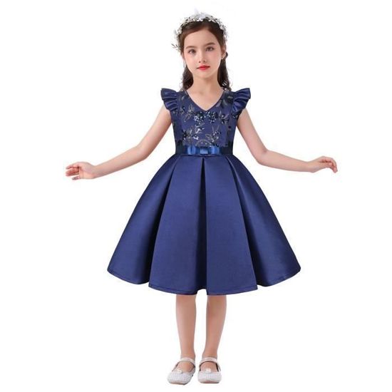 L SERVER Robe Princesse Fille Sans Manches à Paillettes - Robe Soirée Maille Nœud Papillon - Cérémonie