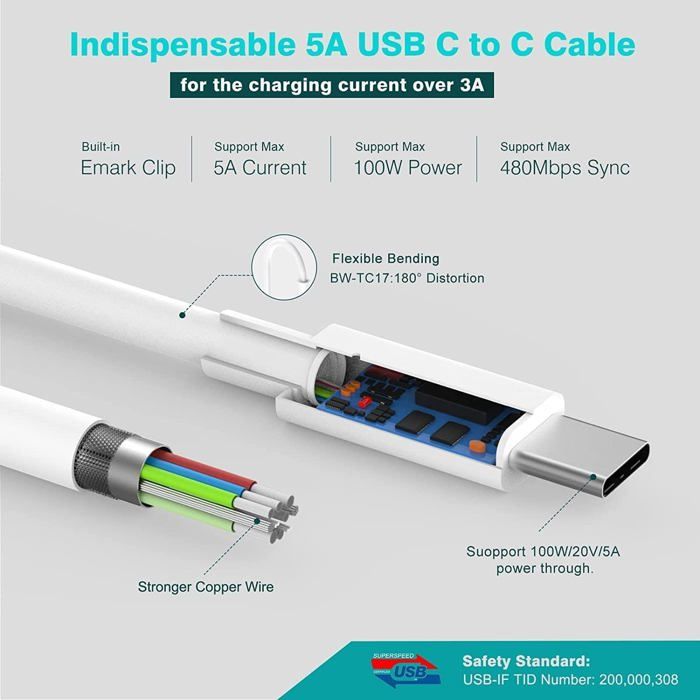 100W 96W Chargeur USB C Compatible Avec MacBook Pro 13/14/15