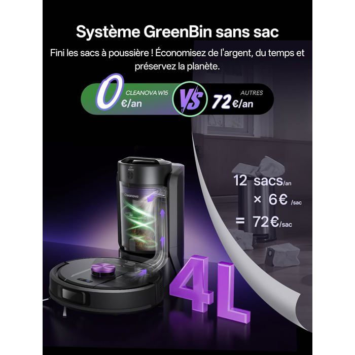 Robot Aspirateur Laveur W11 – 6000Pa, Vidange Automatique, Navigation LiDAR, 180 Min – Compatible Alexa