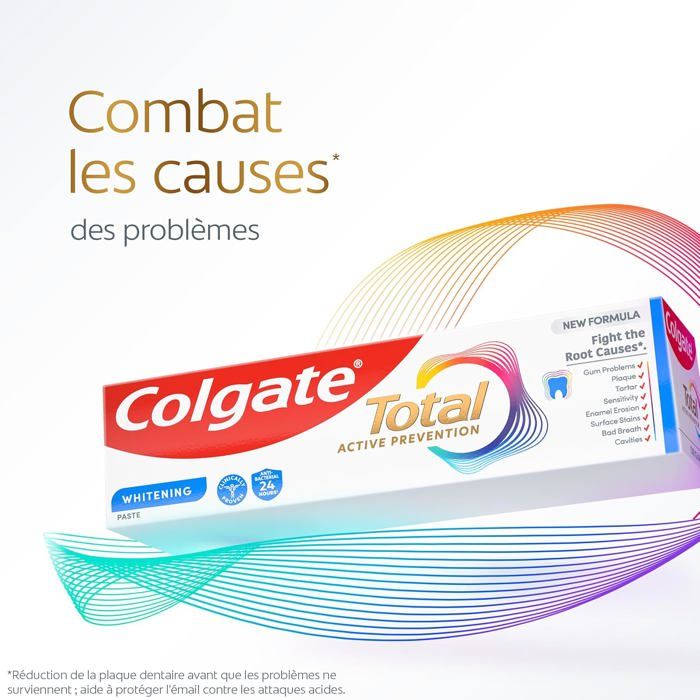COLGATE - Total Prévention Dentifrice 24h Active Blancheur Naturelle ...