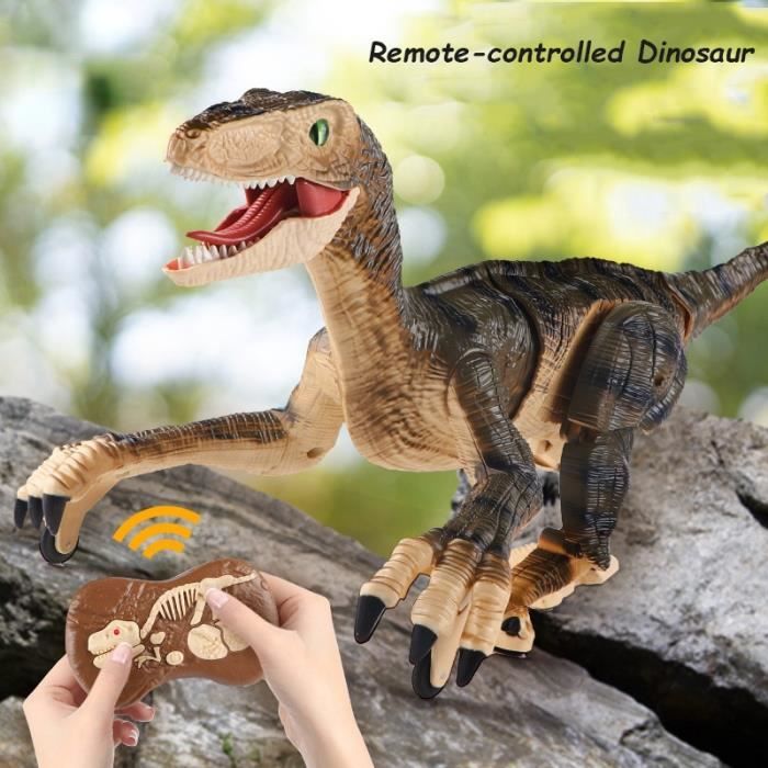 Jouets dinosaure télécommandé gris 2. 4g rc raptor vélociraptor marche  électrique pour garçon