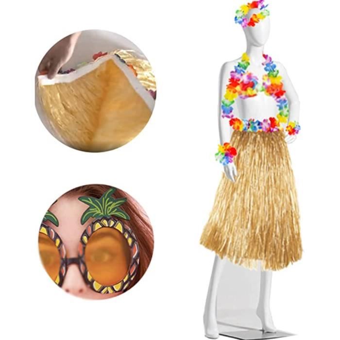 Jupe Hula Hawaïenne Smiffys - Taille Unique, Rose Fluo Avec Fleurs - Longueur ~46 Cm, Taille élastique - Pour Déguisement, Fête, Thème Tropical - 7