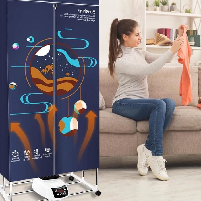 KAPIPALA Sèche-linge Portable Pliable 1500W - 3 Vitesses, Télécommande, Minuterie 240min - Pour Tous Tissus
