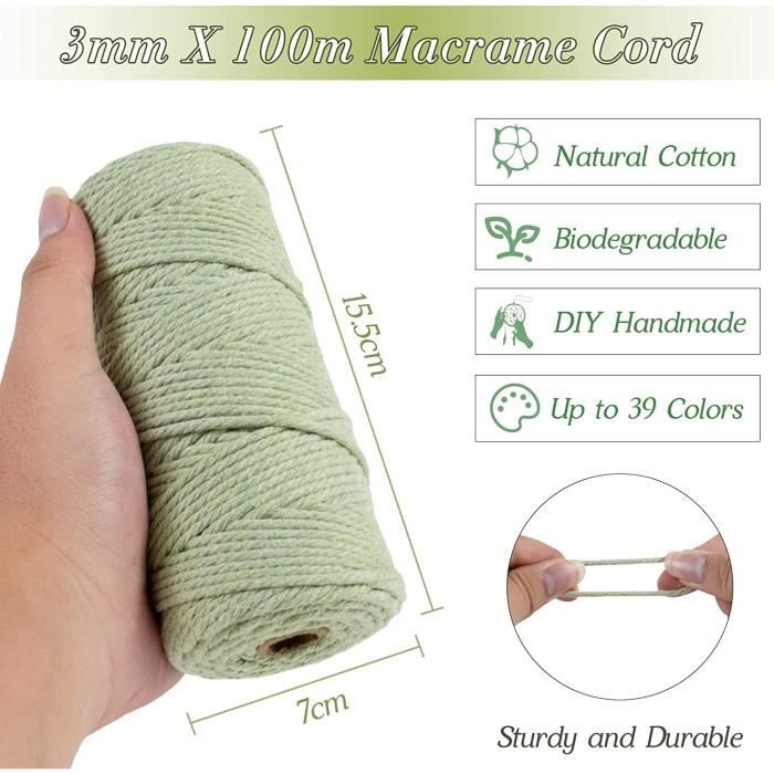 Bobine De Fil De Macramé En Coton Tressé 3mm X 100m - Cordon Coloré Pour Création Déco Et Bijoux
