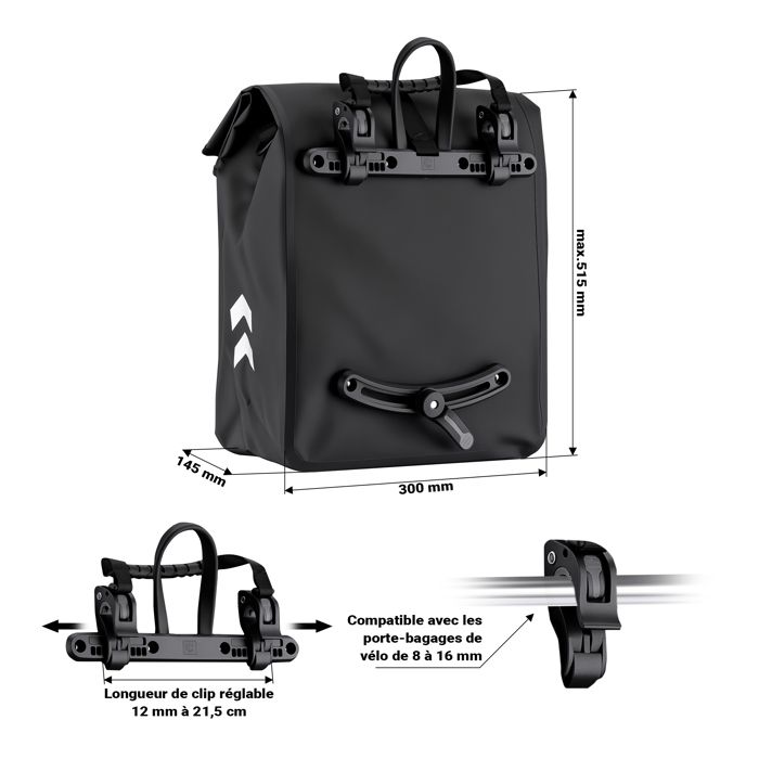 Wiltec Sacoche sac à dos étanche pour porte-bagages verte - capacité de