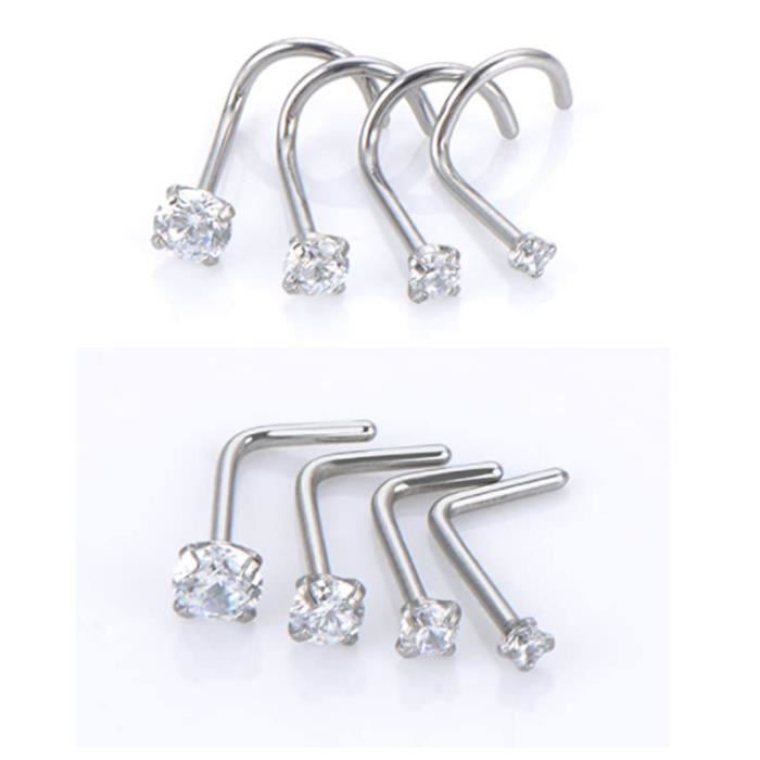Lot 18 Anneaux & Studs Nez Acier Inox 20G CZ Fleur – Piercing Nez Femme Homme, Hypoallergénique
