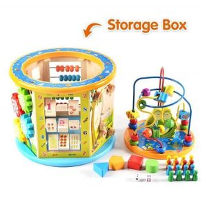 Cube D'activité En Bois 8 En 1 KABENFIS Avec Roues - Jouet éducatif Pour Bébés Et Enfants, Motricité Fine Et Apprentissage