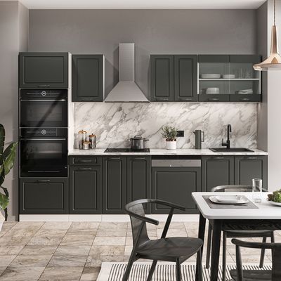 Meubles de cuisine Premium Version Complète 380 cm brillance gris avec plan de travail Fabricant - Belini
