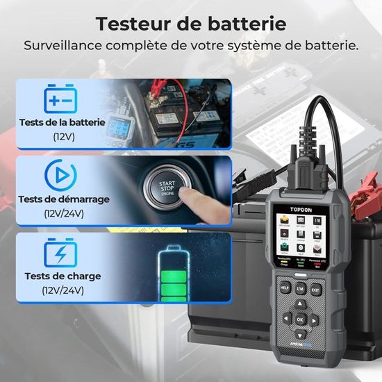 Scanner Diagnostic Auto TOPDON AL500B - Testeur OBD2 + Batterie + Multimètre - Neuf Avec Garantie 1 An